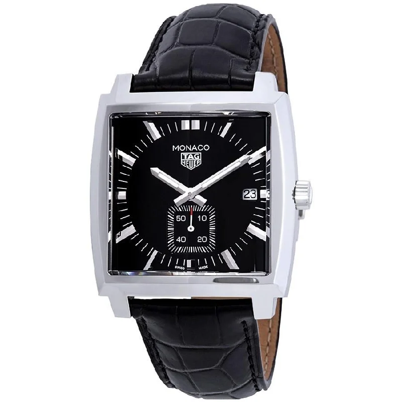 Men's Chronograph Watches for Temperature Monitoring-Tag Heuer Men's WAW131A.FC6177 Monaco Black Leather Watch