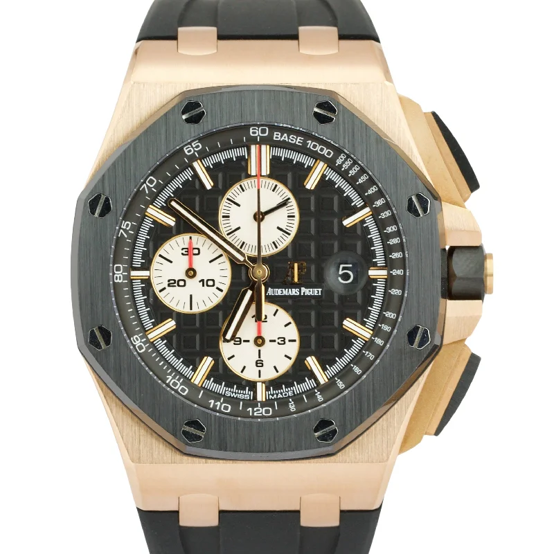 Audemars Piguet Christmas Gift Style Watches for Women-Audemars Piguet Royal Oak Offshore 18K Rose Gold BLACK Rubber 44mm 26401RO