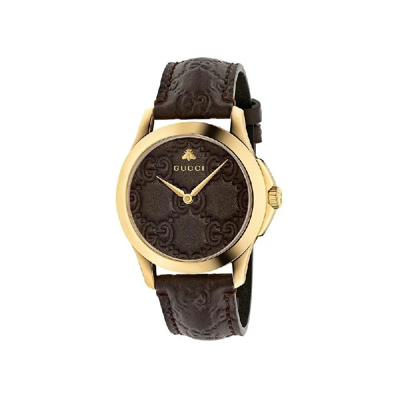 Men's Chronograph Watches with Compass Feature-Gucci Men's YA1264035 G-Timeless Brown Leather Watch