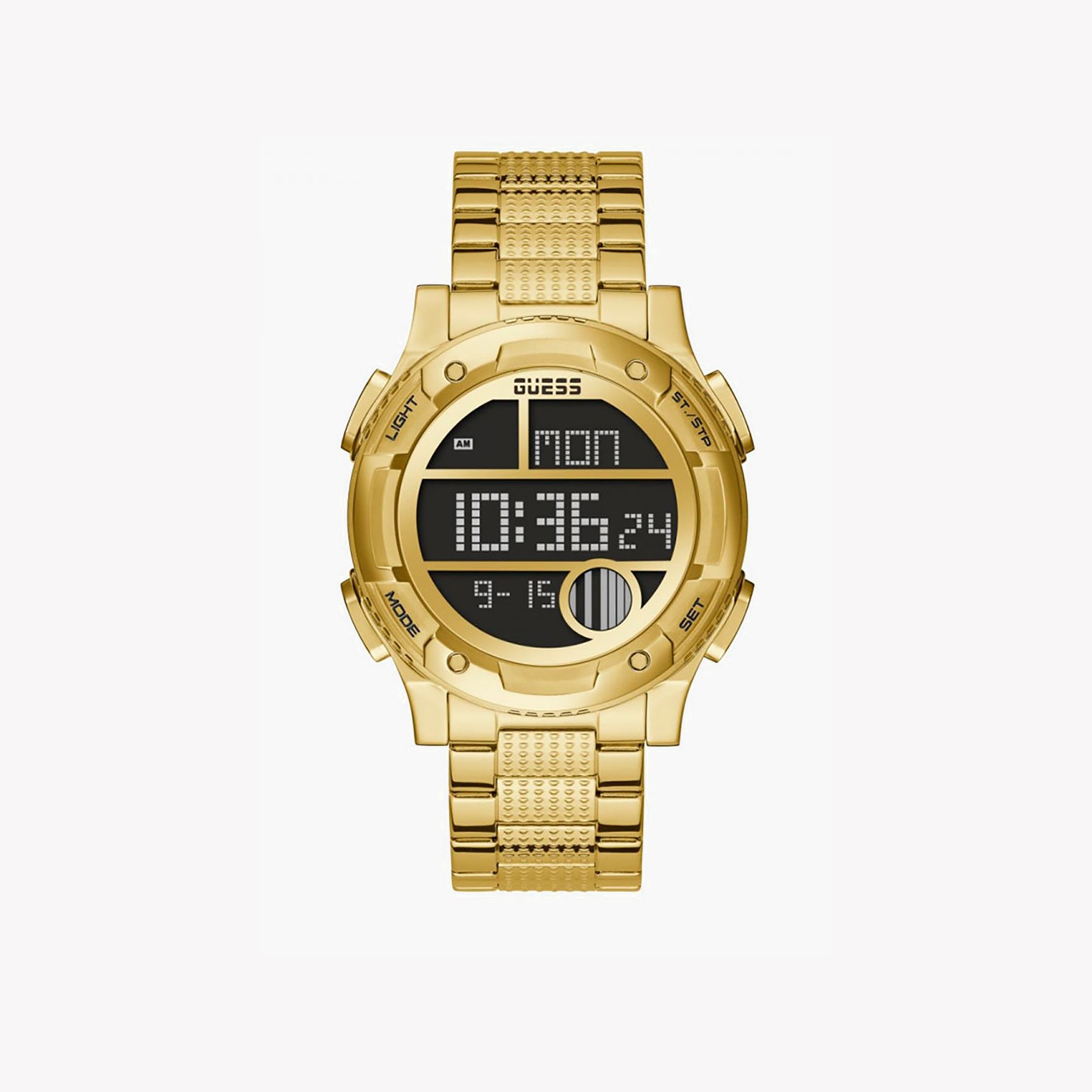 Men's Digital Watches with Altimeter Function-GUESS Men's Gold Stainless Steel Watch, Digital Dial | GW0271G2