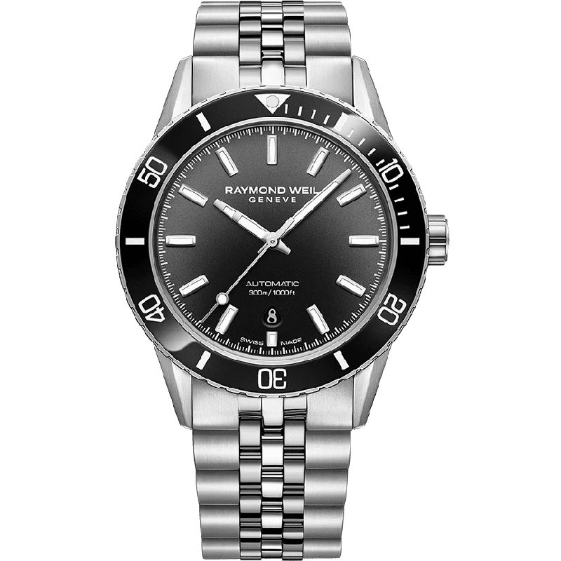 Men's Extra Large Style Dress Watches for Oversized Style-Raymond Weil Freelancer  Men's Silver Watch 2775-­ST1-­20051 