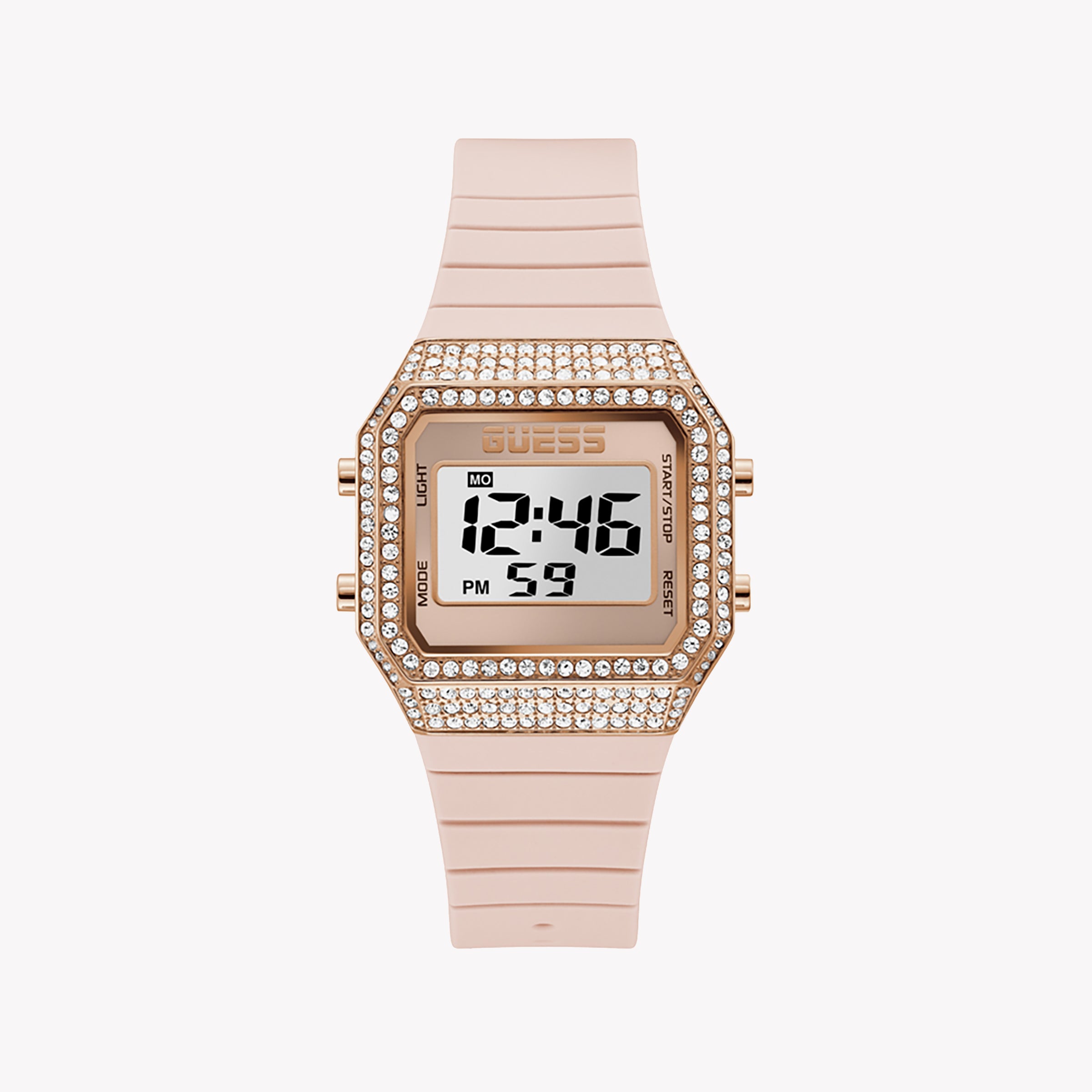 Digital Watches for Men with Alarms-GUESS Women's Pink Silicone Watch, Rose Gold Case | GW0430L3