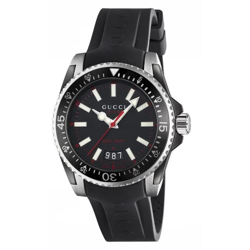 Men's Chronograph Watches for Hiking-Gucci Men's YA136303 Dive Black Rubber Watch