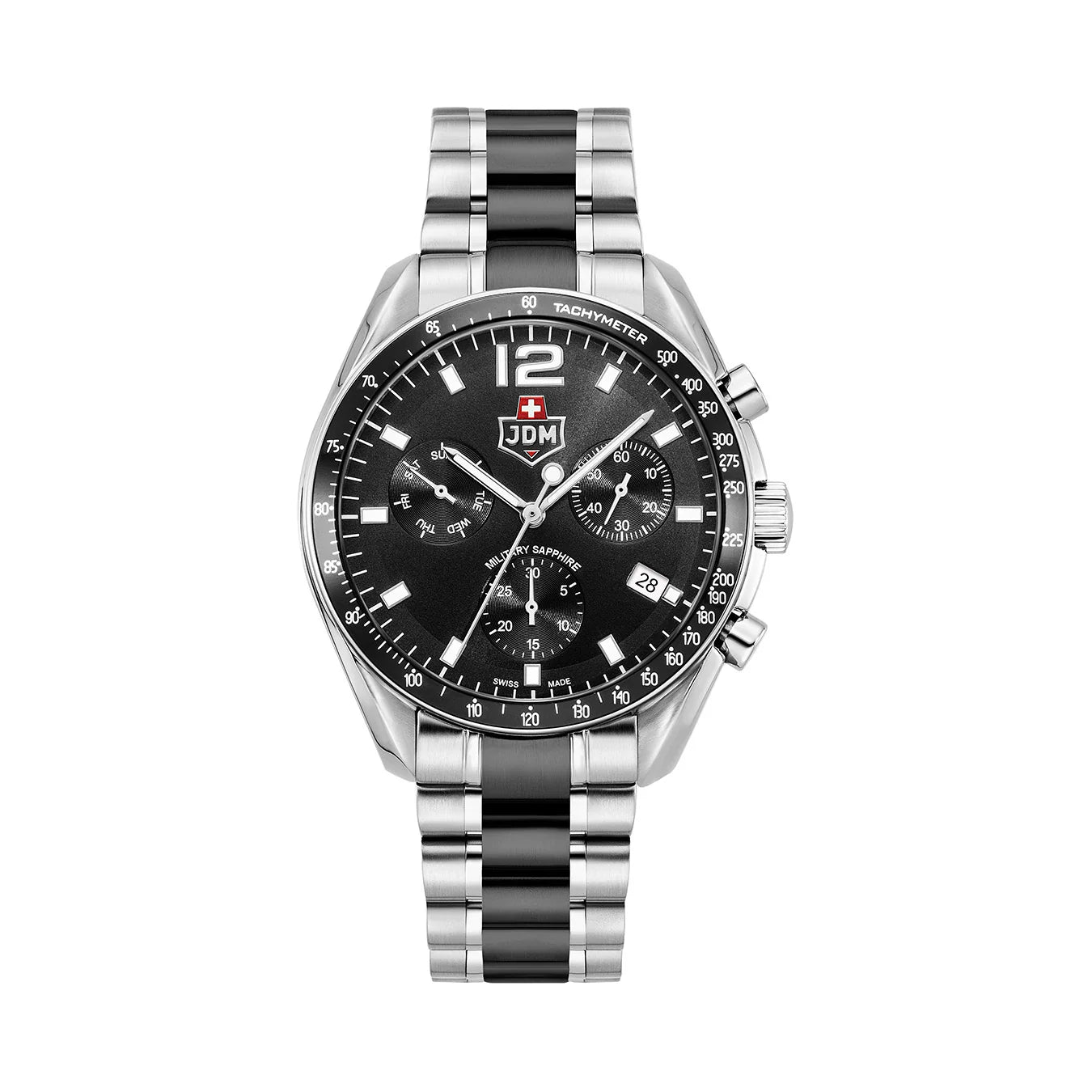 Men's Military Watches for Diplomatic Efforts-JDM Military Swiss Precision Men's Black Dial Watch JDM-WG021-05 – Swiss Made, 42mm, Stainless Steel, Sapphire Crystal, Quartz, 10 ATM