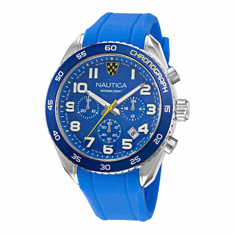 Women's Chronograph Watches with Luxury Materials-Nautica Key Biscane Blue Dial Round Case Quartz Analog Men Watch