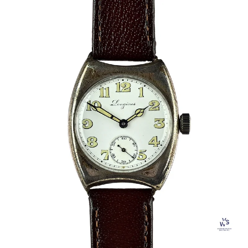 Men's Military Watches with Emergency Medical Response-Longines - Silver Cased Trench Watch WW1 - c.1917