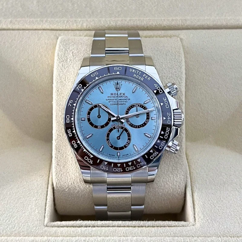 men's Rolex watches with leather straps -Rolex Cosmograph Daytona 40mm Plat Ice-Blue Dial Stick Markers 2024 Ref m126506-0001 (#814) men's Rolex watches with leather straps -Rolex Cosmograph Daytona 40mm Plat Ice-Blue Dial Stick Markers 2024 Ref m126506-0001 (#814)