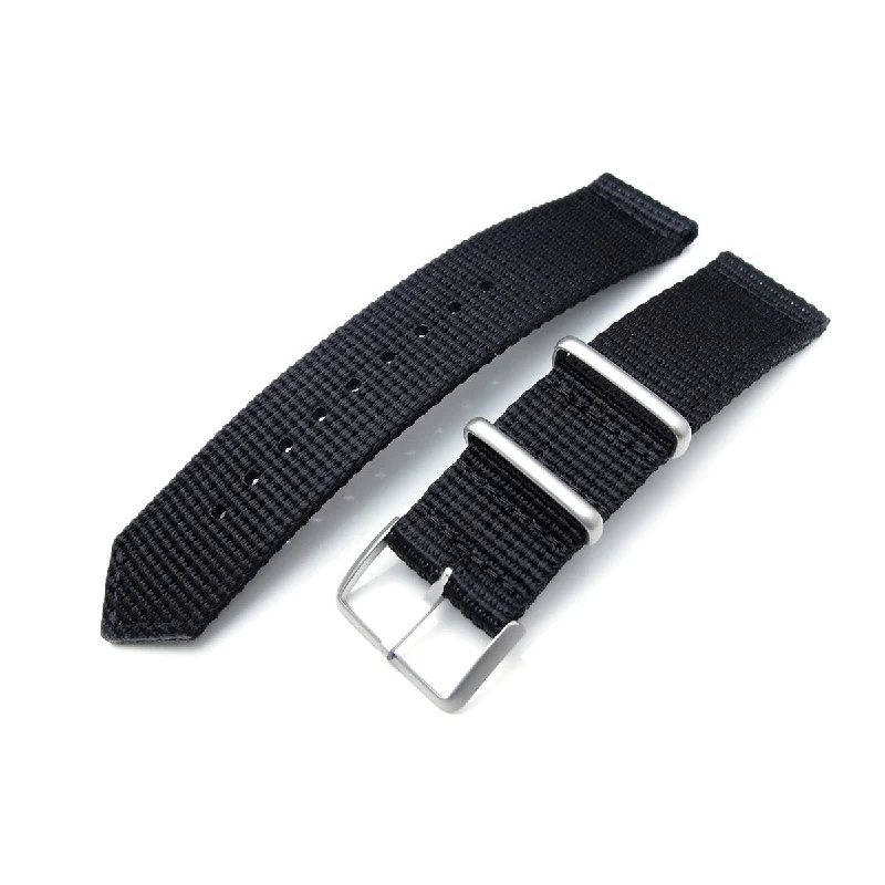 Men's Military Watches for Intelligence Gathering-MiLTAT 20mm, 22mm Two Piece WW2 Black 3D Nylon Armband, Brushed Buckle