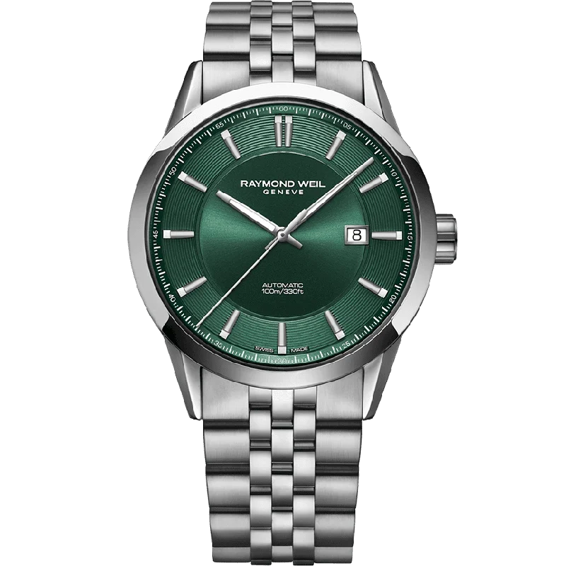Men's Large Size Style Dress Watches for Big Wrist-Raymond Weil Freelancer Automatic Men's Green Watch 2731-­ST­-52001
