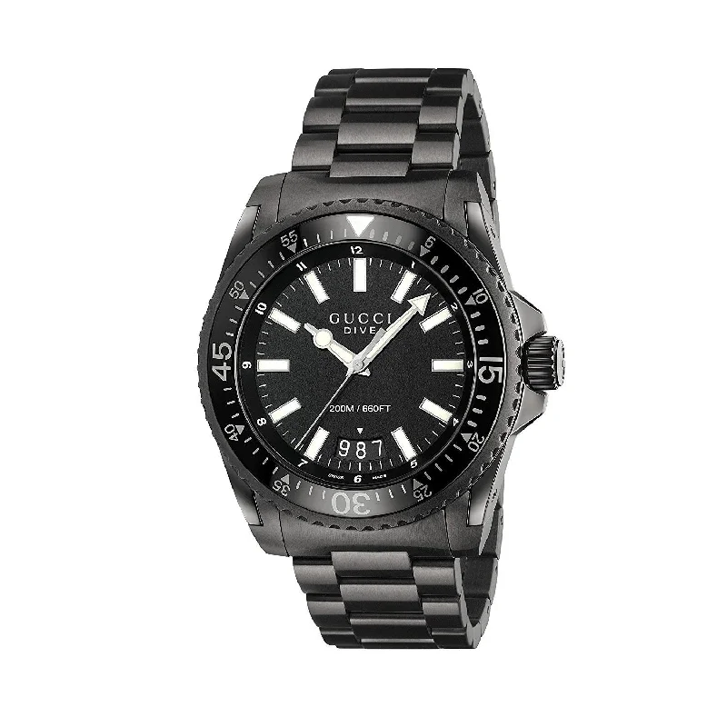 Men's Chronograph Watches for Emergency Signaling-Gucci Men's YA136205 Dive Black Stainless Steel Watch