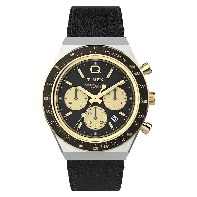 Men's Chronograph Watches for Weather Monitoring-Q Timex Chronograph 40mm Leather Band