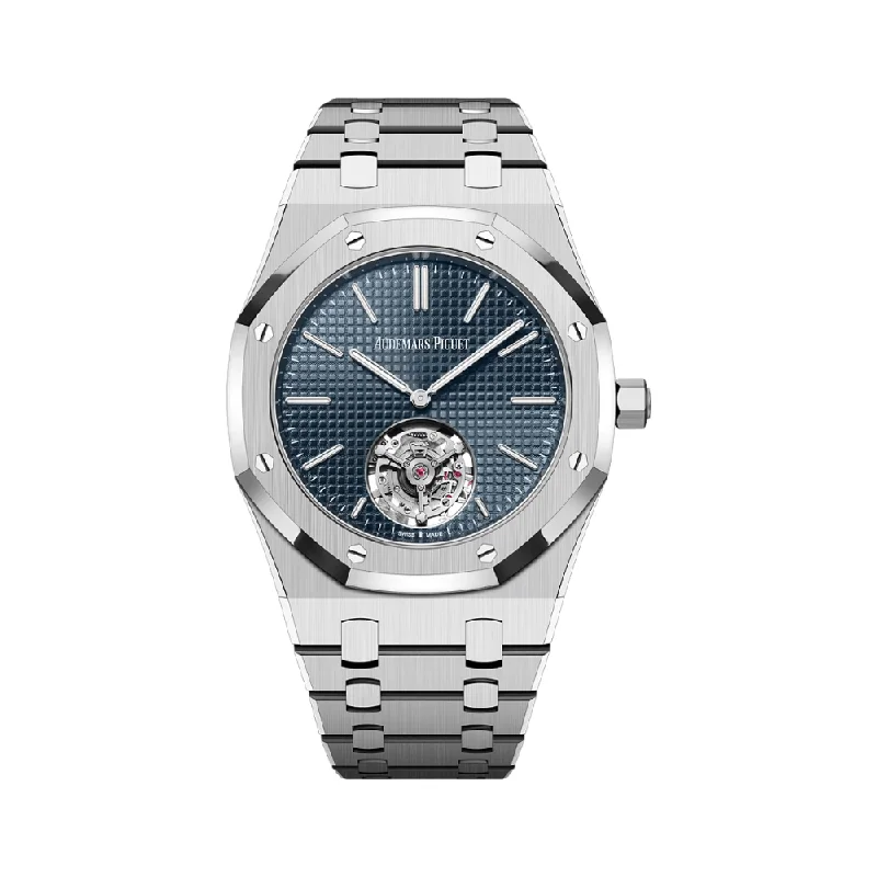 Men's Audemars Piguet Engraved Style Watches-Audemars Piguet Royal Oak Flying Tourbillon Extra-Thin 26670ST.OO.1240ST.02 Stainless Steel Blue Dial