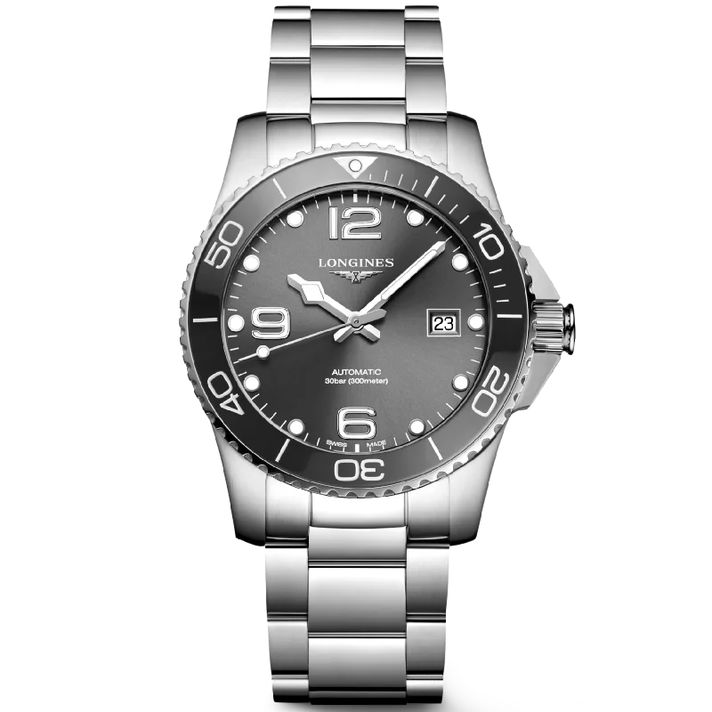 Women's Pilot Watches with European Made Sophistication-Longines Hydroconquest Sunray Grey Dial Men 41MM