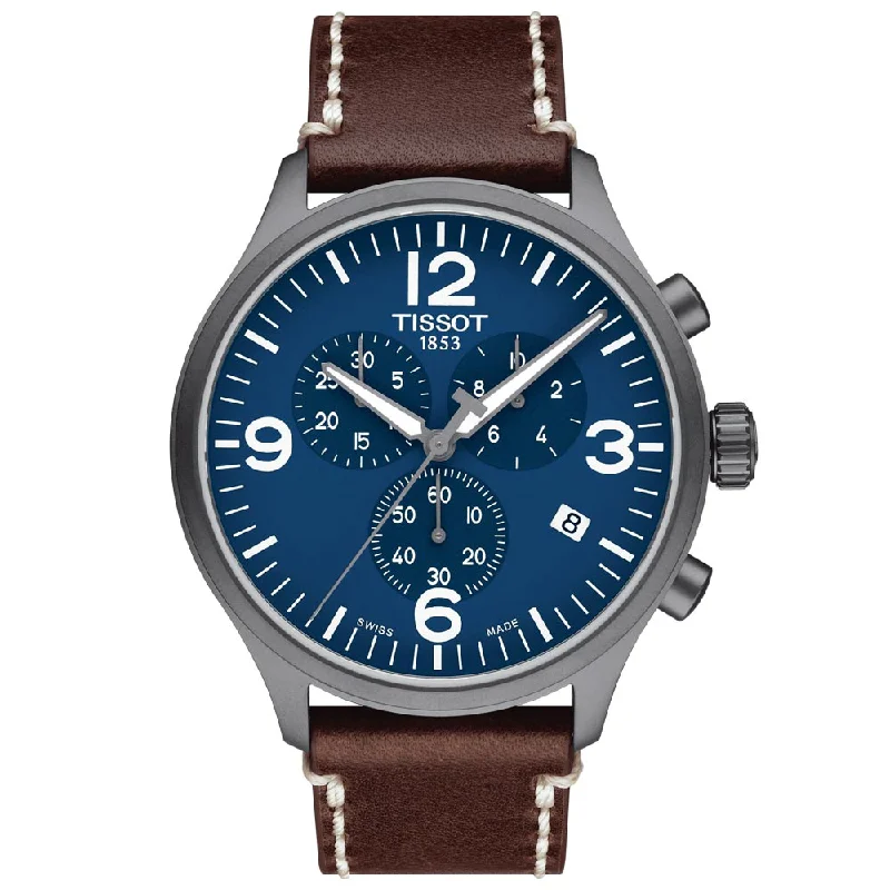 Women's Chronograph Watches with Special Edition-Tissot Chrono XL 45mm Blue Dial Grey PVD Steel Gents Quartz Watch T1166173604700