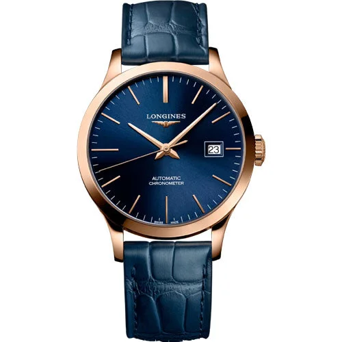 Women's Pilot Watches with Classic Style Inspiration-Longines Record Sunray Blue Dial Men 38.5mm