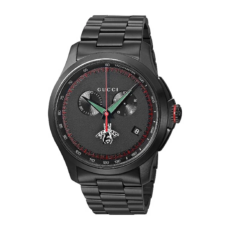 Men's Chronograph Watches for Special Occasions-Gucci Men's YA126269 G-Timeless Extra Large Bee Chronograph Black Stainless Steel Watch