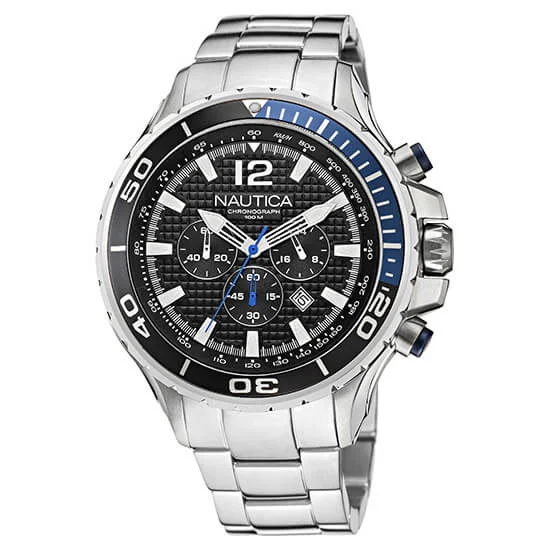 Women's Chronograph Watches with Dual Time Zones-Nautica NST Black Dial Round Case Quartz Chronograph Analog Men Watch