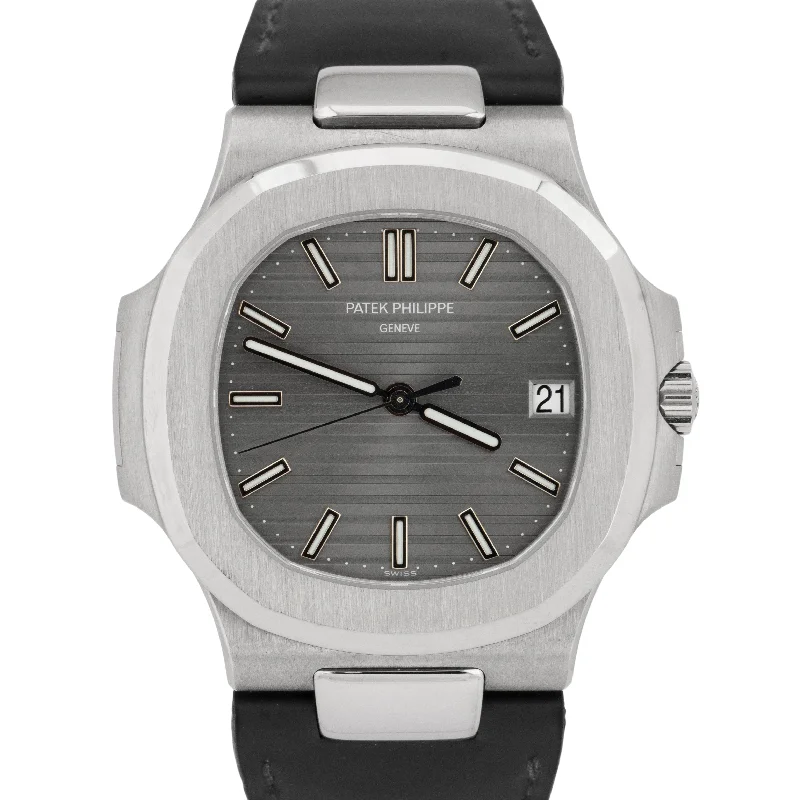 Women's Patek Philippe British Made Style Watches-MINT PAPERS Patek Philippe Nautilus PAPERS Gray White Gold 40mm 5711G-001 BOX