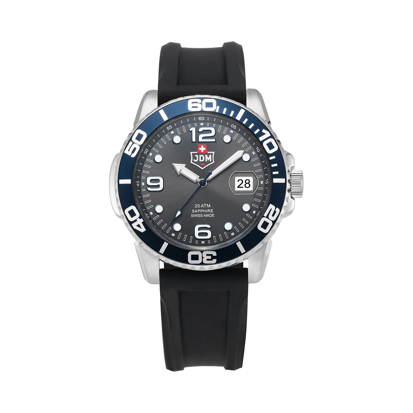 Men's Military Watches with Counterterrorism-JDM Military Mike Men's Grey Dial Watch JDM-WG020-01 – Swiss Made, 44mm, Sapphire Crystal, Quartz, 20 ATM, Stainless Steel, Silicone Strap