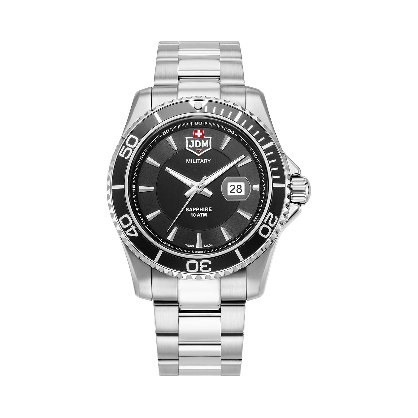Men's Military Watches with International Cooperation-JDM Military Sierra Men's Black Dial Watch JDM-WG022-03 – Swiss Made, 43mm, Stainless Steel, Sapphire Crystal, Quartz, 10 ATM