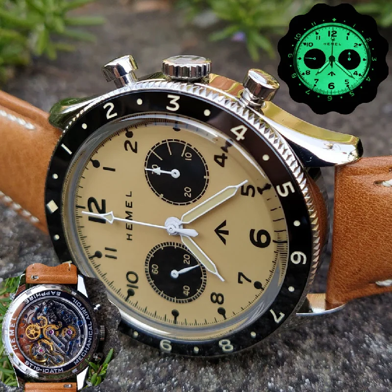 Women's Quartz Military Watches-Hemel Airfoil - Full Lume Ivory Panda