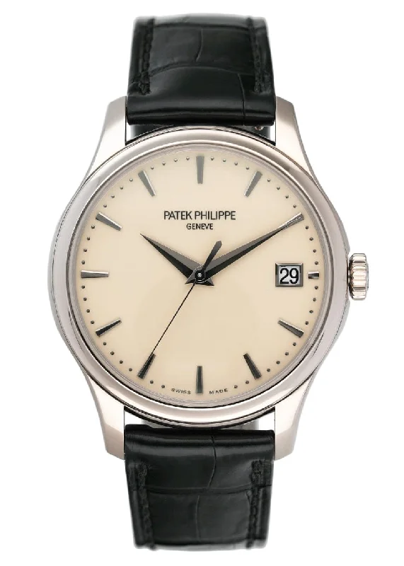 Men's Patek Philippe Watches with Advanced Materials-Patek Philippe Calatrava 5227G Ivory Dial 18K White Gold Mens Watch Box Papers