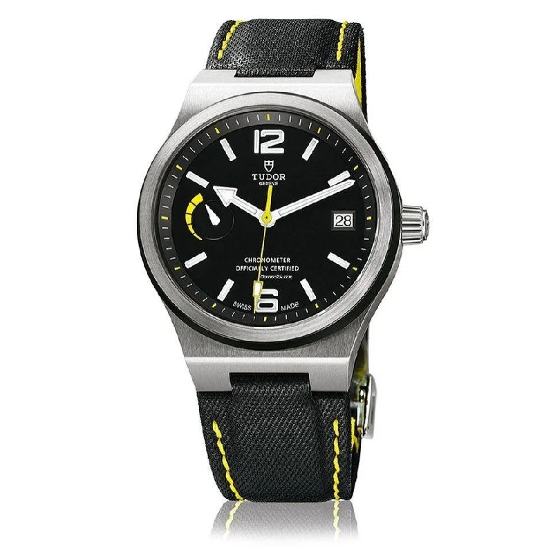 Men's Chronograph Watches with Flyback Function-Tudor Men's 91210N-0002 North Flag Automatic Black Leather Watch