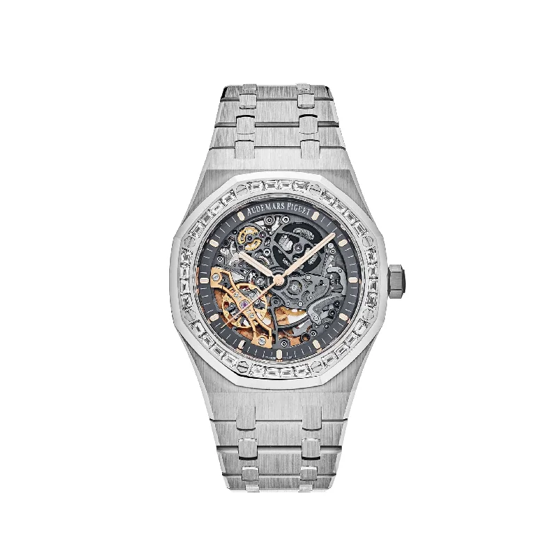Men's Audemars Piguet Party Wear Design Watches-Audemars Piguet Royal Oak 15412BC.ZZ.1220BC.01 Double Balance Wheel Openworked Diamond Bezel (2021)