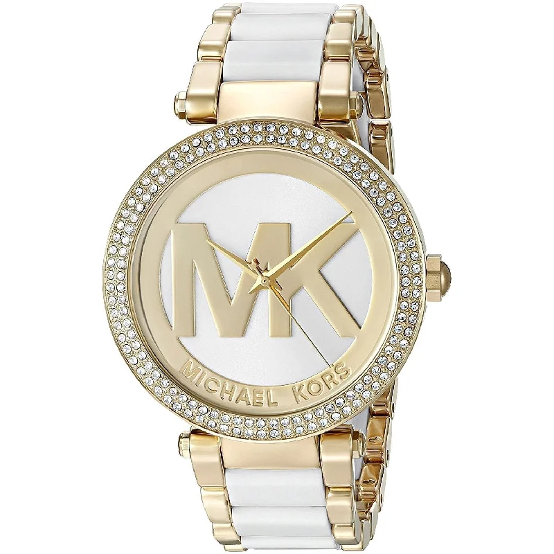 Women's Chronograph Watches for Modern Aviation-Michael Kors Women's MK6313 Parker MK Logo Crystal Two-Tone Stainless Steel Watch