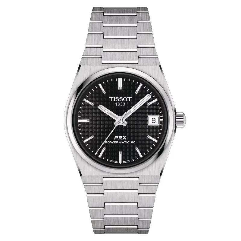 Women's Heritage Watches with Dual Time Zones-Tissot T-Classic PRX Black Dial Women 35mm T1372071105100