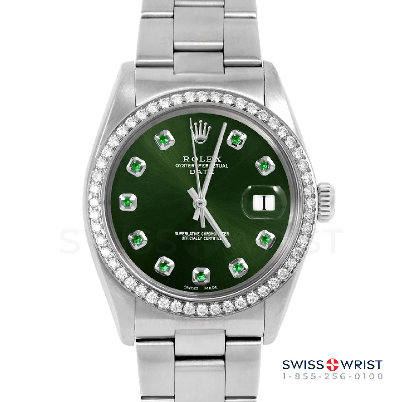 men's Rolex watches with luminous hands -Rolex Date 34mm | 1500-SS-GRN-EMD-AM-BDS-OYS men's Rolex watches with luminous hands -Rolex Date 34mm | 1500-SS-GRN-EMD-AM-BDS-OYS