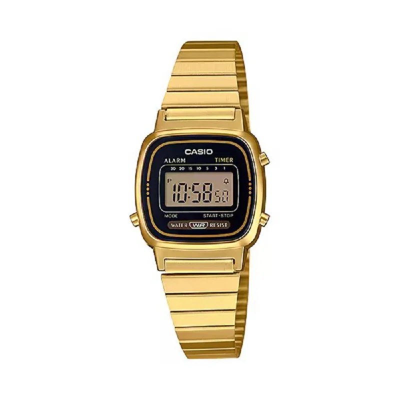 Men's Digital Watches with Dual Time Zones-Casio Vintage Digital Gold Digital 24.6mm Stainless Steel Band