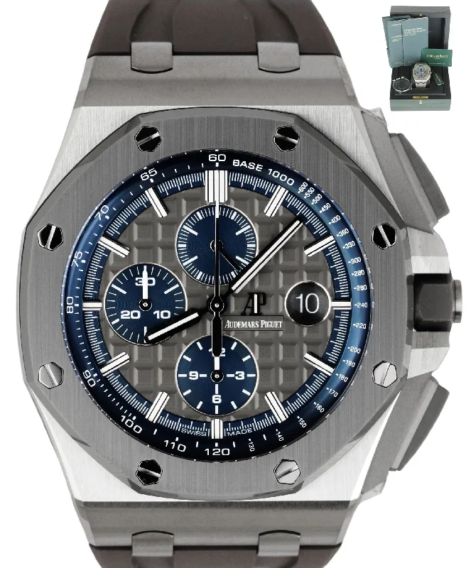 Women's Audemars Piguet International Brand Watches-NEW Audemars Piguet AP Royal Oak Offshore Blue 44mm Titanium Grey Watch 26400IO