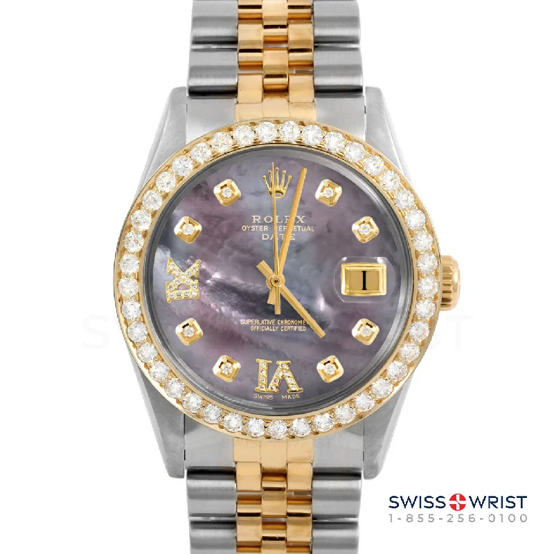 men's Rolex watches with white dials -​Rolex Date 34mm | 1500-TT-BMOP-8DR69-2CT-JBL