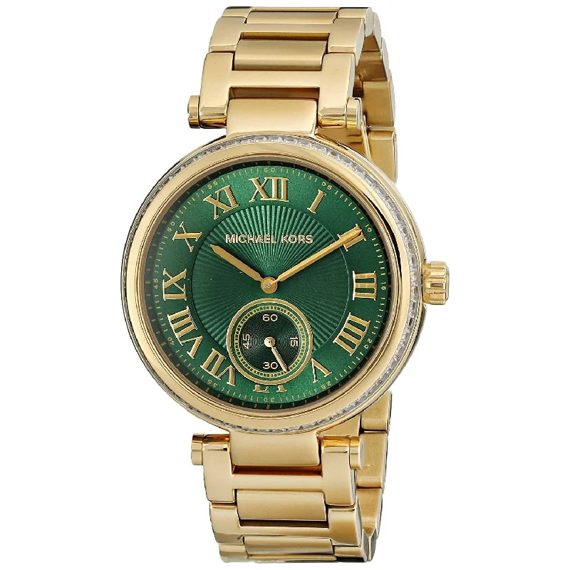 Women's Chronograph Watches with Vintage Inspiration-Michael Kors Women's MK6065 Skylar Emerald Crystal Gold-Tone Stainless Steel Watch