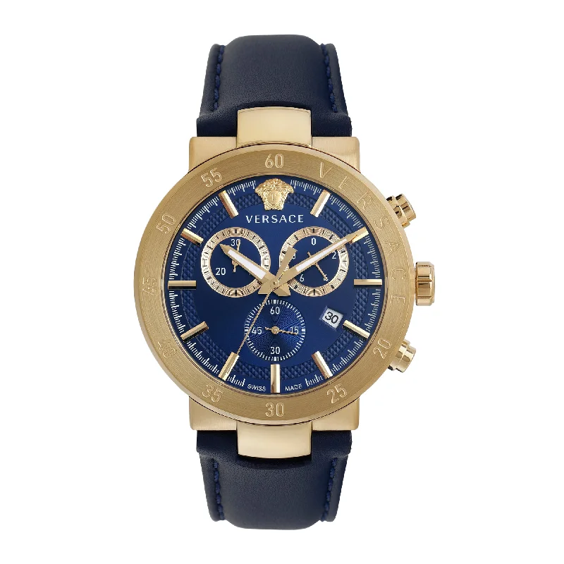 Women's Chronograph Watches for Orienteering-Versace Blue Dial Chrono Quartz Analog Men Watch