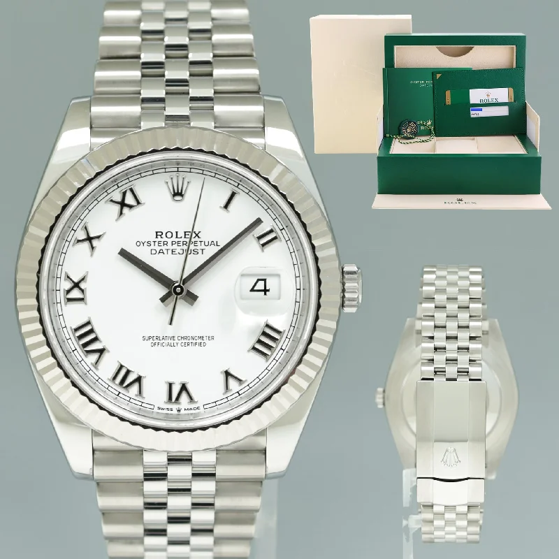 Women's Rolex Solar Powered Style Watches-2023 MINT Rolex DateJust 126334 White Roman Jubilee White Gold Fluted 41mm Watch