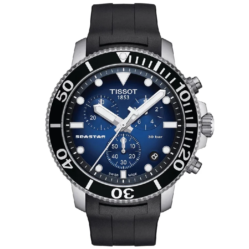 Women's Chronograph Watches with Anniversary Edition-Tissot Seastar 1000 Chronograph 45.5mm Blue Dial Quartz Gents Watch T1204171704100