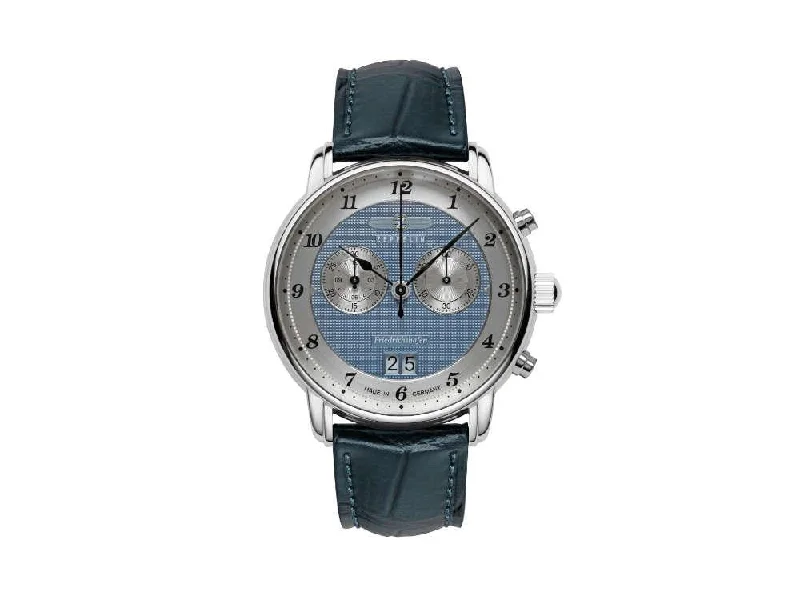 Men's Quartz Watches for Collectors-Zeppelin Friedrichshafen Quartz Watch, Blue, 40 mm, Chronograph, 8584-3
