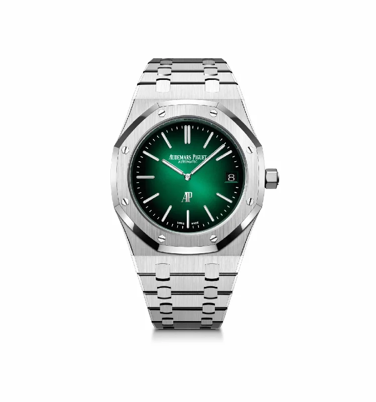 Men's Audemars Piguet Smart Watches-Audemars Piguet Royal Oak 16202PT.OO.1240PT.01 'Jumbo' Extra-Thin Green Dial
