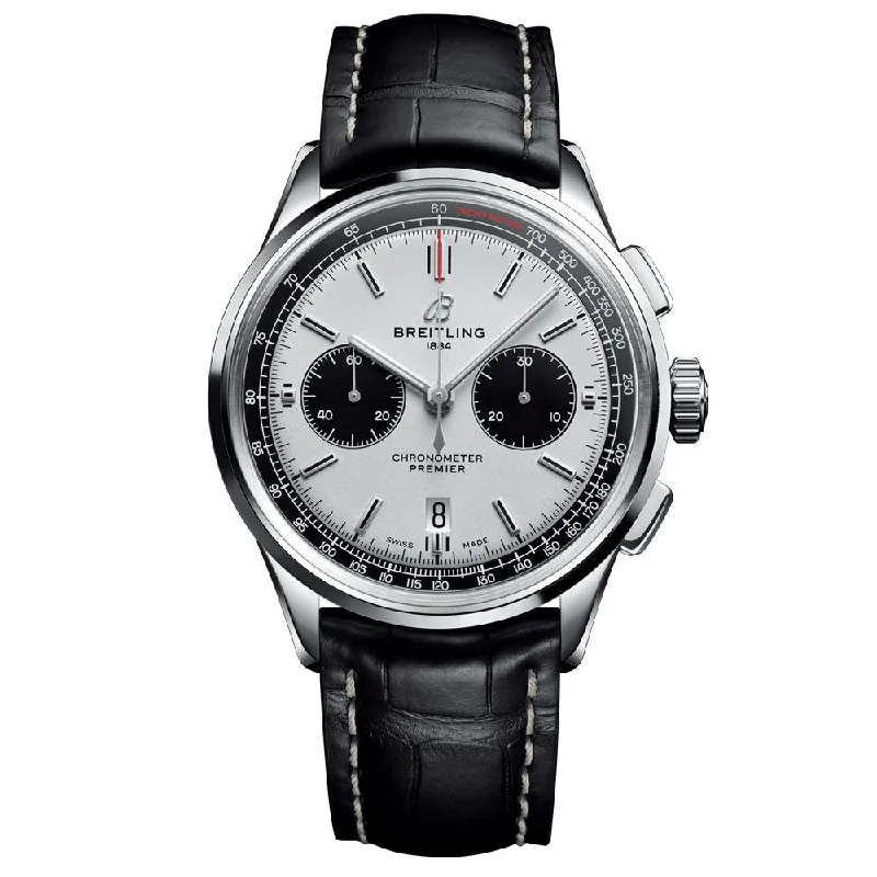 Women's Chronograph Watches for Timeless Style-Breitling Premier B01 Chronograph 42mm Silver Dial Automatic Gents Watch AB0118221G1P1