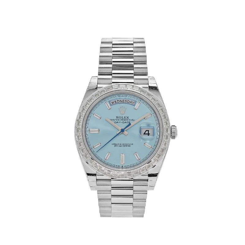men's Rolex watches with small seconds subdial -​Rolex Day-Date 228396TBR Platinum Diamond Bezel Ice Blue Diamond Dial (2017)