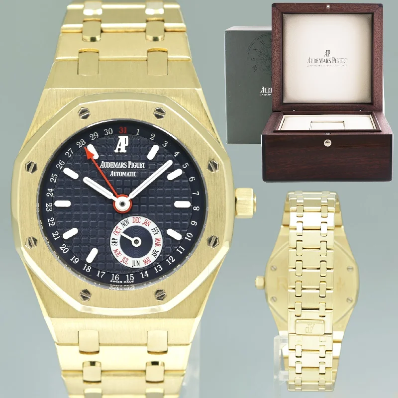 Audemars Piguet French Made Style Watches for Women-MINT Audemars Piguet Royal Oak Annual Calendar Blue 36mm Yellow Gold 25920BA Watch