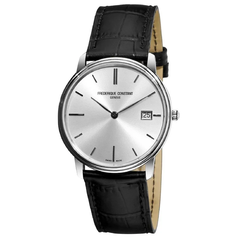 Men's Chronograph Watches for Mountain Climbing-Frederique Constant Men's FC-220NS4S6 Slimline Black Leather Watch