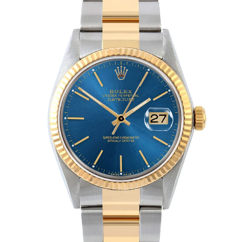 men's Rolex watches with dual time zones -​Rolex Datejust 36mm | 16013-BLU-STK-FLT-OYS