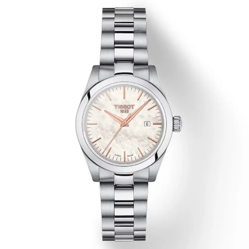 Women's Heritage Watches with Barometer Calibration-Tissot T-Classic White Mother-Of-Pearl Dial Women 29.3mm
