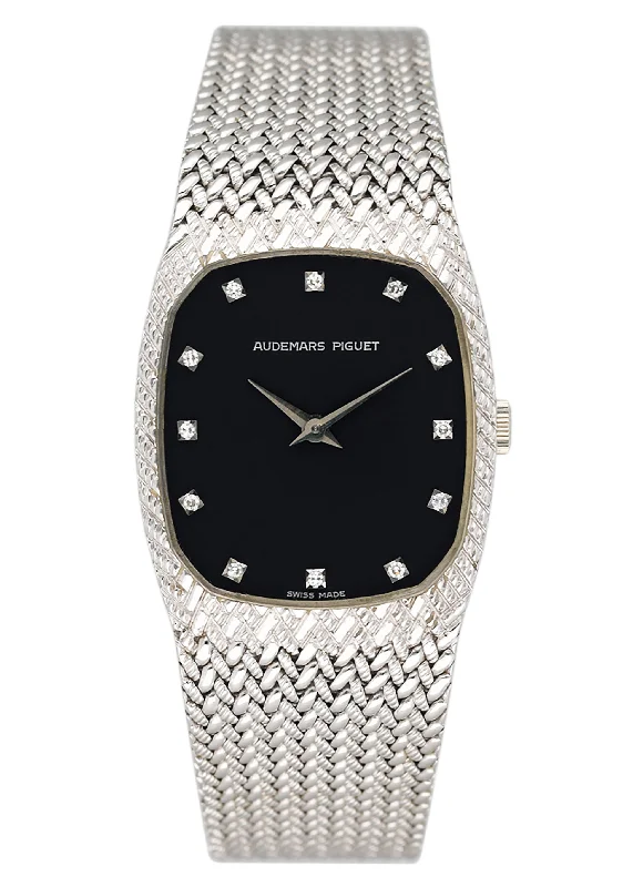 Men's Audemars Piguet Tonneau Case Watches-Audemars Piguet 4126 Diamond Black Dial 18K White Gold Ladies Watch