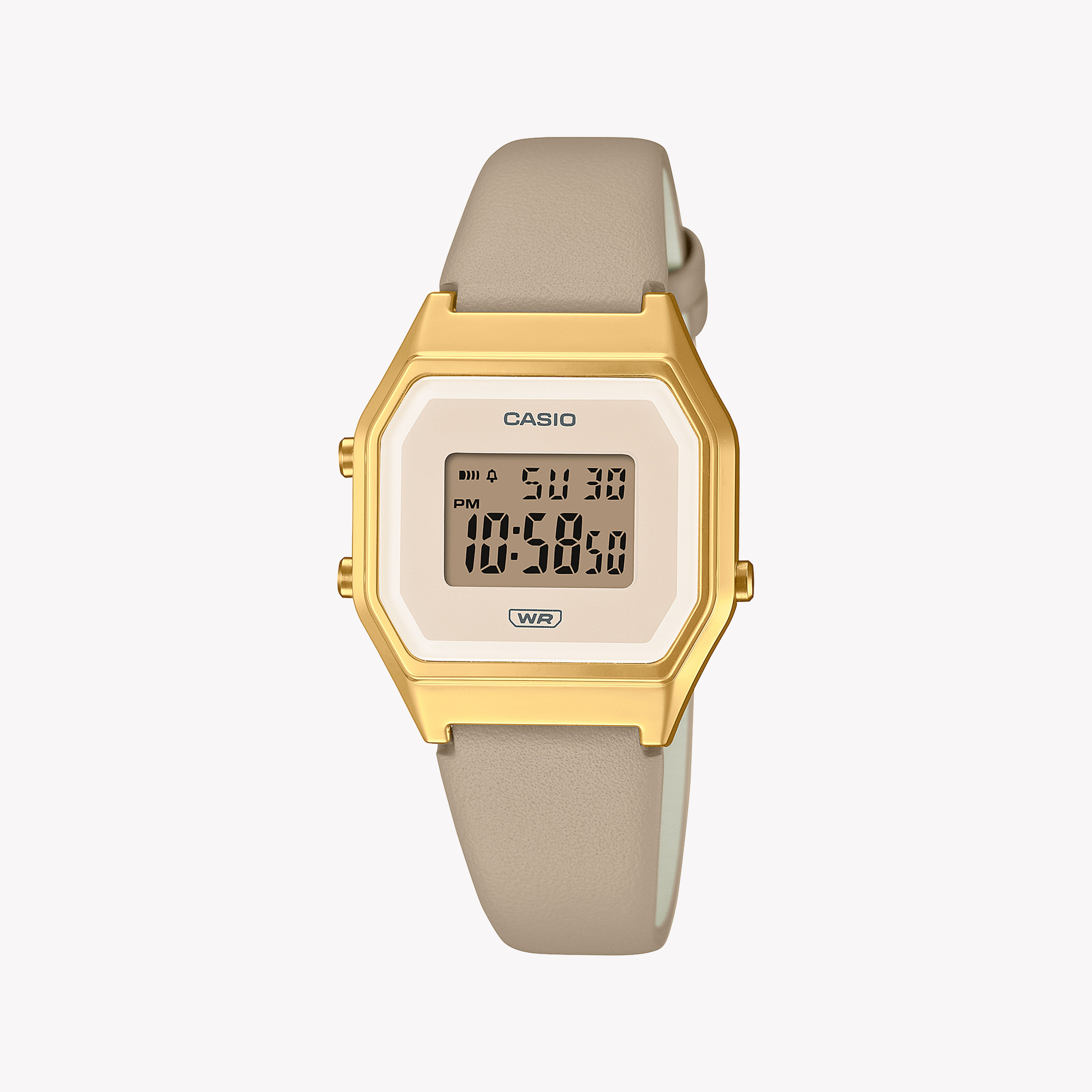 Men's Digital Watches with Vintage Inspiration-Casio Unisex Gold Resin Watch, Gray Leather Band | LA680WEGL-5DF
