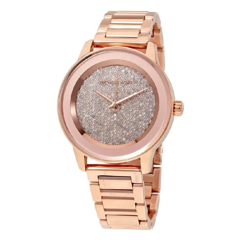 Women's Chronograph Watches with Minimalist Style-Michael Kors Women's MK6210 Kinley Crystal Rose-Tone Stainless Steel Watch
