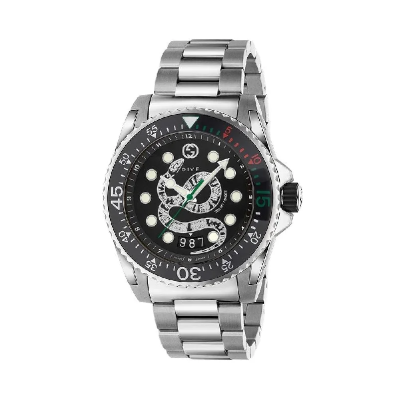 Men's Chronograph Watches for Emergency Signaling-Gucci Men's YA136218 Dive Stainless Steel Watch